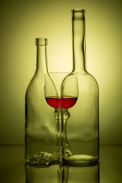 Still Life Glass Bottles Wine Glass — Stock Photo, Image