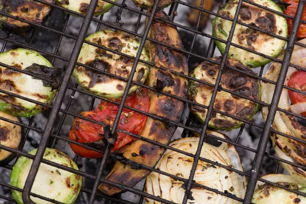 Zelenina Smaží Grilu Venku Zblízka — Stock fotografie