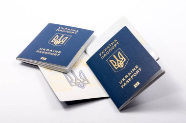 Beyaz bir arka plan üzerinde Ukraynalı biyometrik Pasaportlar