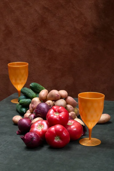 Still Life Glasses Fresh Vegetables — Fotografia de Stock