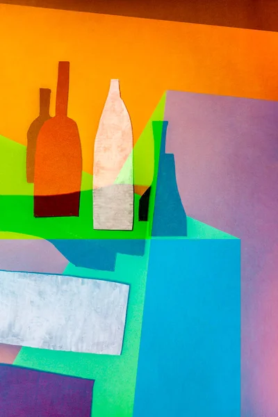 Abstraktes Stillleben Mit Farbigen Flaschen Stilisierung — Stockfoto