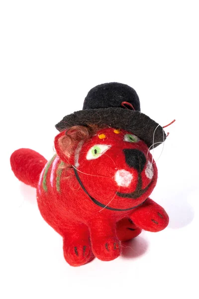 Red Cat Soft Toy Made Felt Wool —  Fotos de Stock