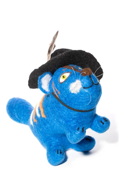 Blue Cat Soft Toys Made Felt Wool —  Fotos de Stock