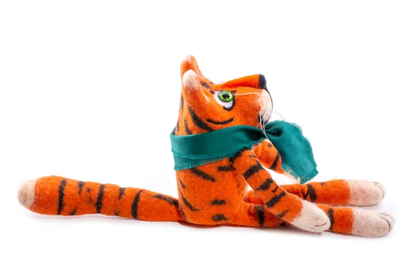 Cachorro Tigre Naranja Juguete Suave Hecho Lana Fieltro —  Fotos de Stock