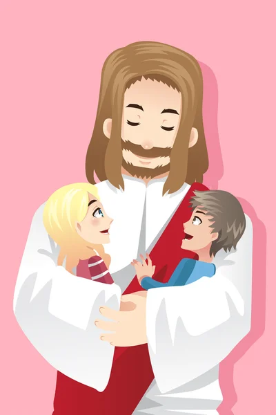 Jesus loves kids — Stock Vector