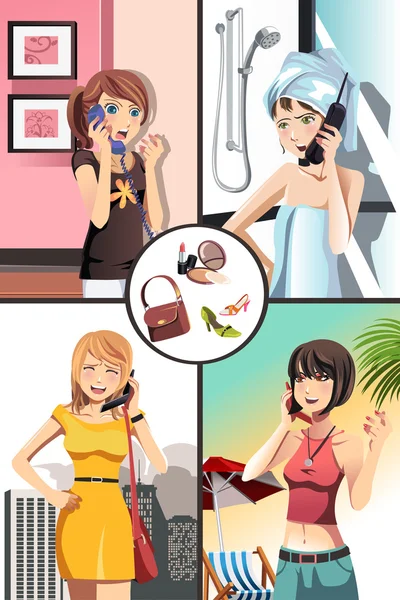 Les femmes au téléphone — Image vectorielle
