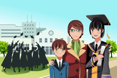 Mezuniyet kız annesi ve kardeşi ile birlikte