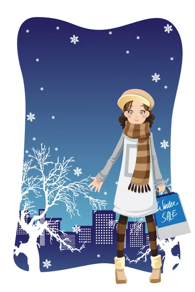 冬天的购物女孩 — 图库矢量图片