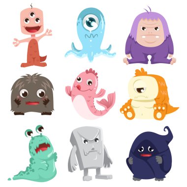 Cute monsters characters clipart