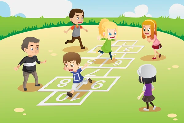 Bambini che giocano a hopscotch — Vettoriale Stock