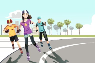 Rollerblading teenagers clipart
