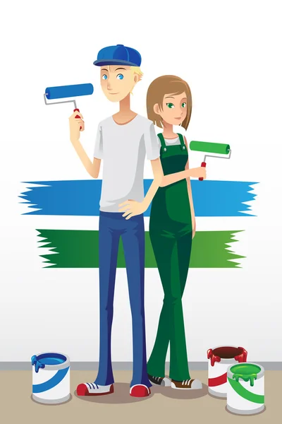 Painting couple — Stock Vector