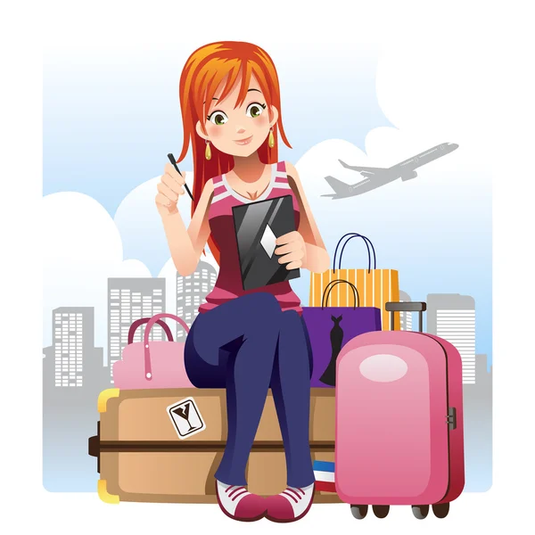 Traveling girl — Stockvector