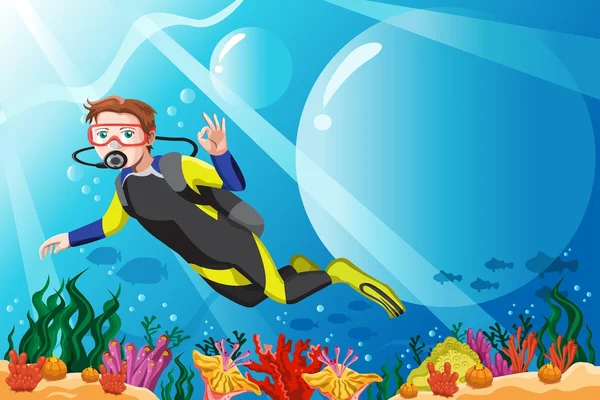 Scuba diver in the ocean — Stock Vector