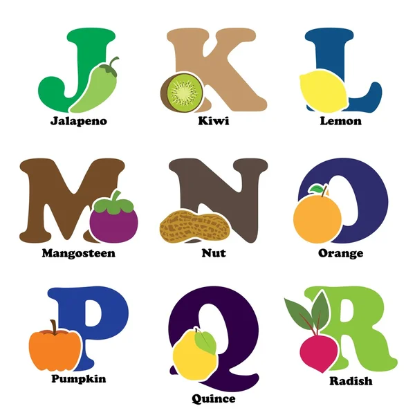 Alphabet fruits et légumes — Image vectorielle