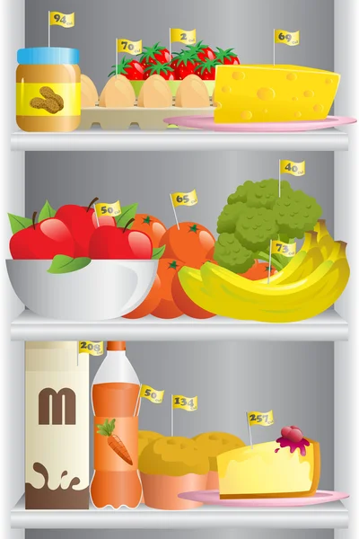 Food in refrigerator — Stock Vector