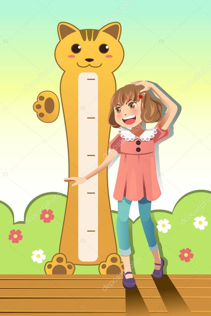 Girl measuring her height