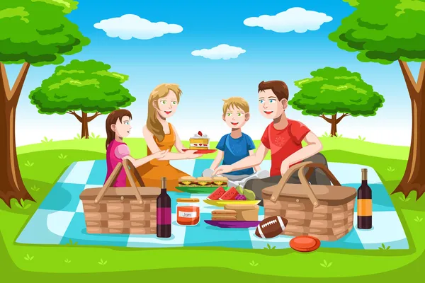 Happy family having a picnic — Stock Vector