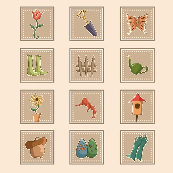 Iconos de jardinería de primavera — Vector de stock