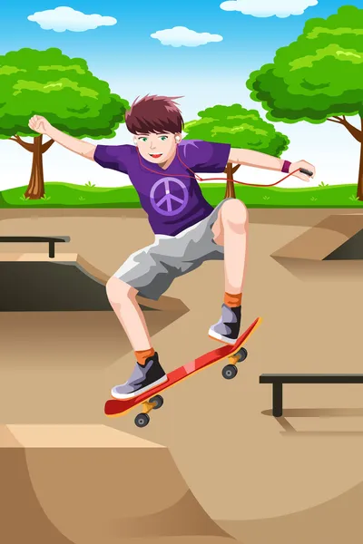 Gelukkig kind spelen skateboard — Stockvector