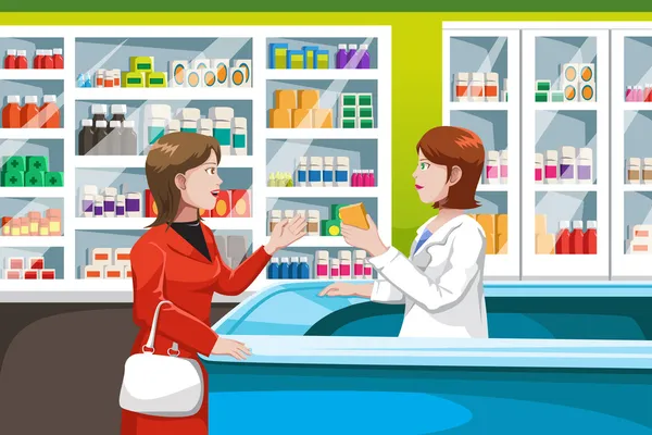 Comprar medicamentos en farmacia — Vector de stock