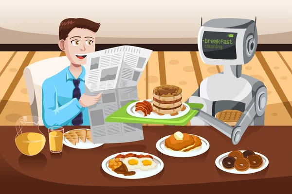 Robot serving breakfast — Stock Vector