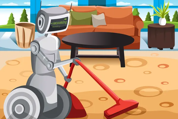 Robot vacuuming carpet — Stock Vector