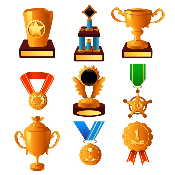 Gold medal and trophy icons — Stock Vector