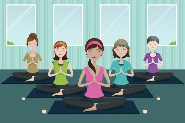 Haciendo yoga en un estudio de yoga — Vector de stock