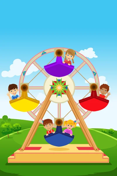Enfants chevauchant une roue ferris — Image vectorielle
