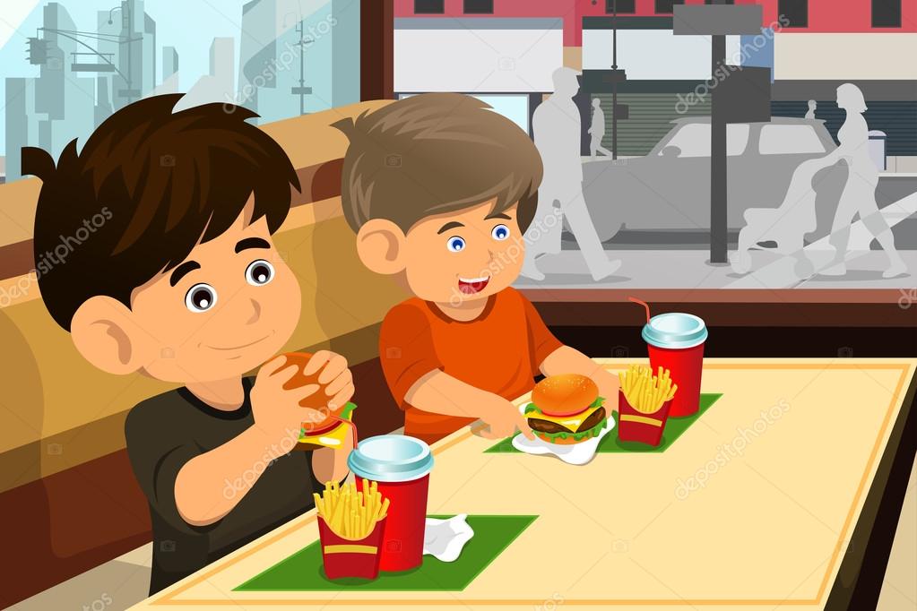 Kids eating hamburger and fries Stock Vector Image by ©artisticco #28160421 Kids eating hamburger and fries Stock Vector Image by ©artisticco #28160421
