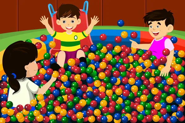 Crianças jogando na piscina de bola — Vetor de Stock