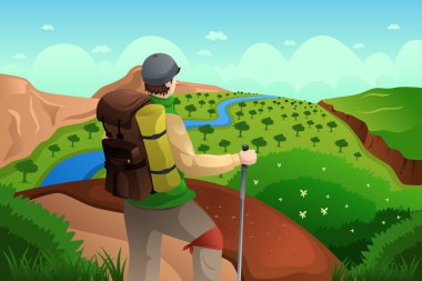 Backpackers on top mountains vector