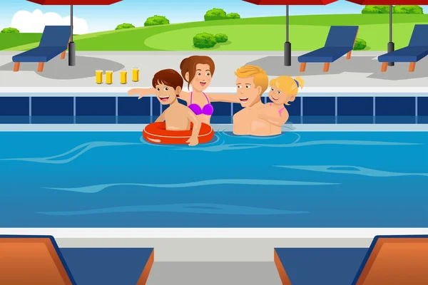 Famille s'amuser dans une piscine — Image vectorielle