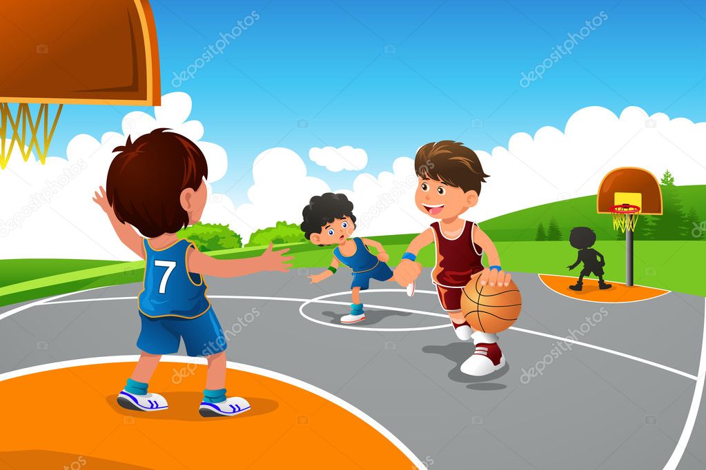 Kids playing basketball in a playground