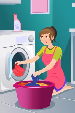 ev hanımı Çamaşırhane yapıyor