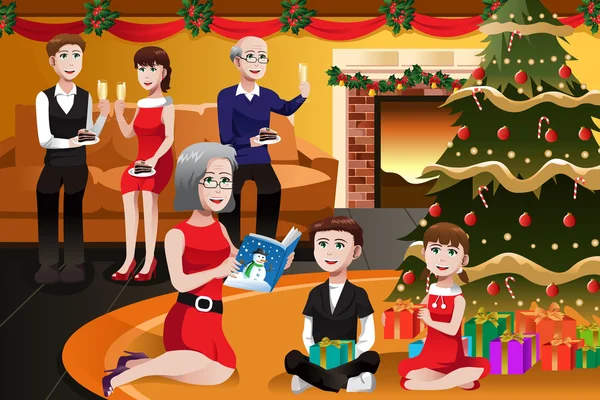 家庭开圣诞派对 — 图库矢量图片