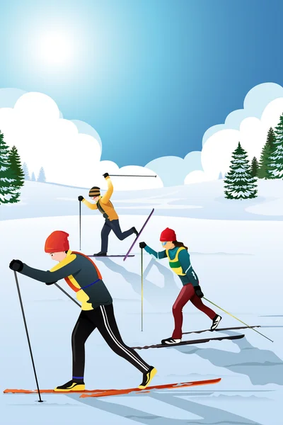 Skiers in the winter — Stock Vector