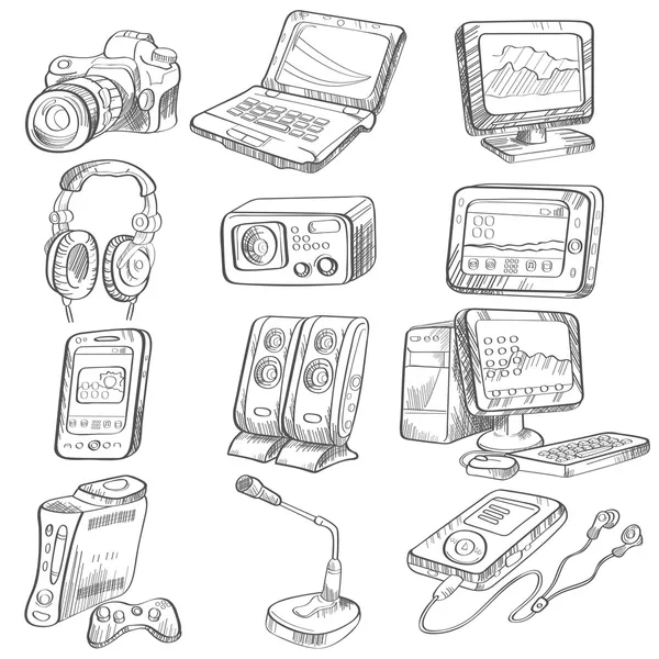 Dibujo a lápiz de gadget electrónico — Vector de stock