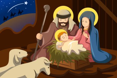 Joseph, Mary and baby Jesus clipart