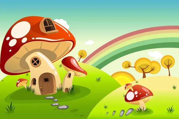 Casas de cogumelos — Vetor de Stock