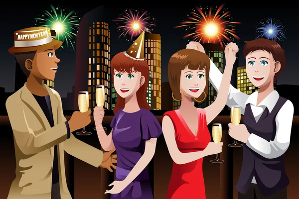 Young people celebrating New Year — Stock Vector