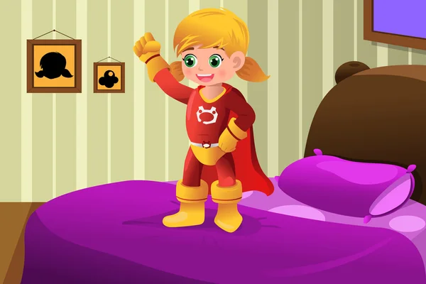 Fille en costume de super-héros — Image vectorielle