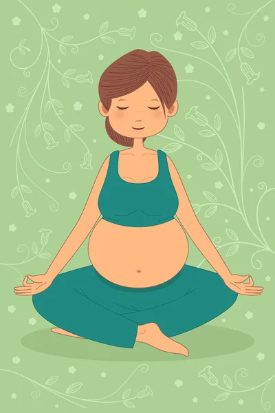 妊娠中の女性はヨガの練習をやっています。 — ストックベクタ