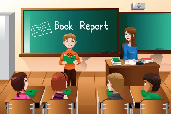 Student doing a book report — Stock Vector