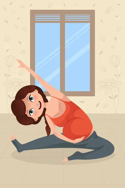 Donna incinta che fa esercizio di yoga — Vettoriale Stock