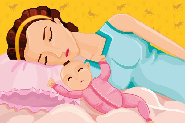 Madre che dorme con un bambino — Vettoriale Stock