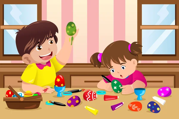 Kids painting Easter eggs — Stock Vector