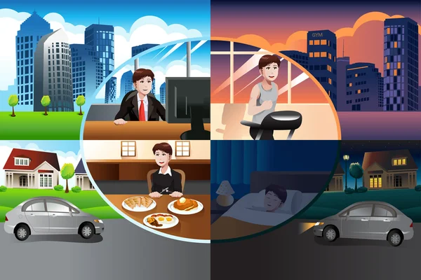 Day in life of a modern man — Stock Vector