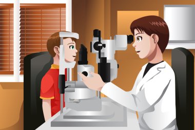 Çocuğun gözleri doktor ofisinde kontrol sahip